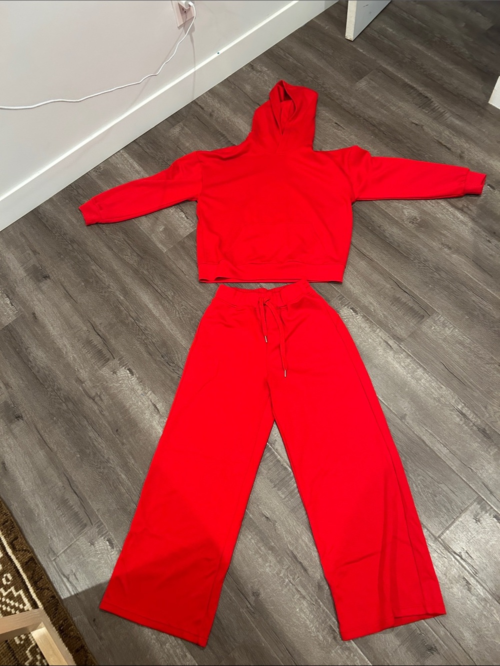 Women's Red Wide-Leg Sweatpants & Hoodie Set